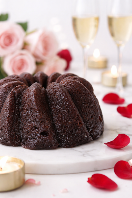 Valentines Day Strawberry Chocolate Vodka Cake 2026 sitting on a luxury table with Valentine's Day decor